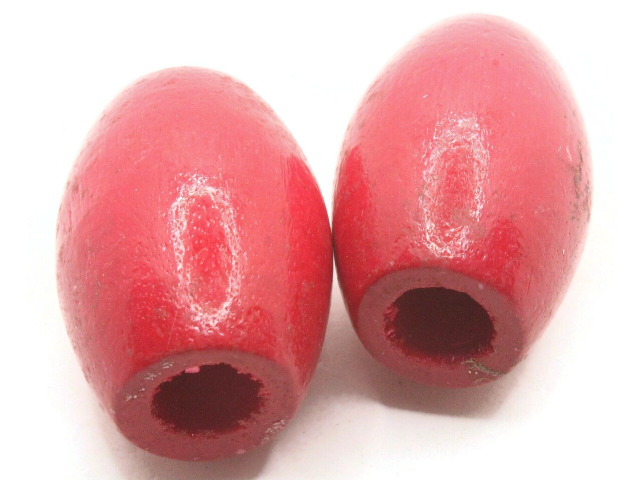 2 53mm Ridiculously Huge Red Vintage Wood Barrel Wooden Large Hole Beads